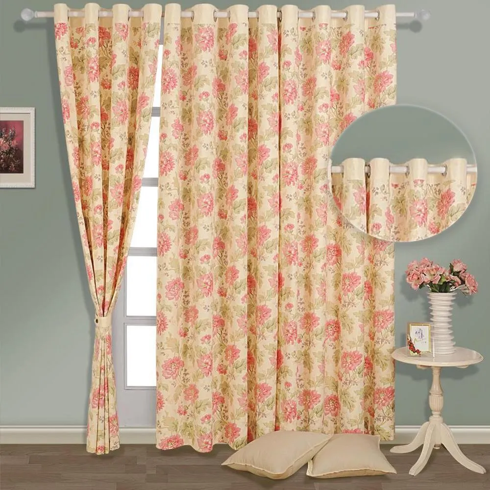 Swayam Cream Floral Printed Eyelet Cotton Door Curtain Regular Size Door Curtains