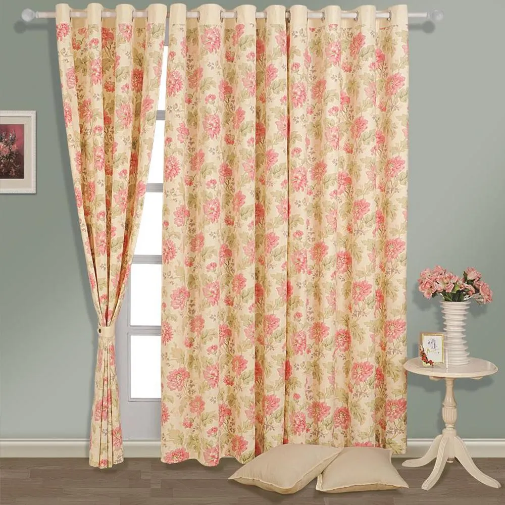 Swayam Cream Floral Printed Eyelet Cotton Window Curtain