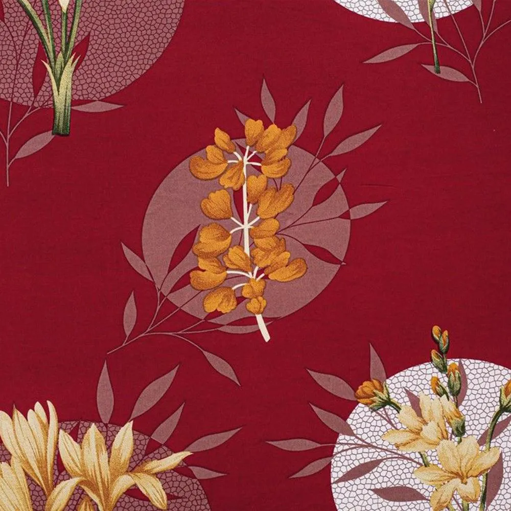Swayam Crimson Lilies Print Zinnia Fitted Bed Sheet with 2 pillow covers