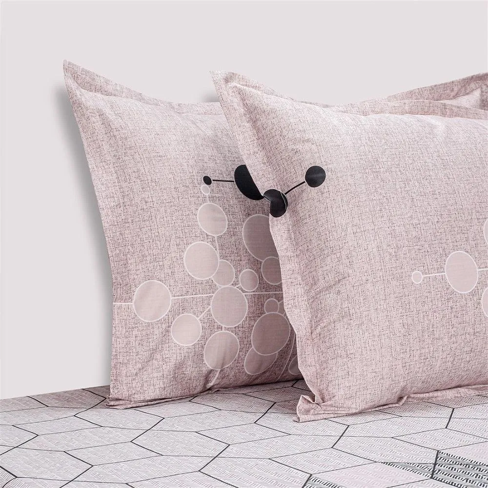 Swayam Dove Geometric Print Zinnia Fitted Bed Sheet with 2 pillow covers