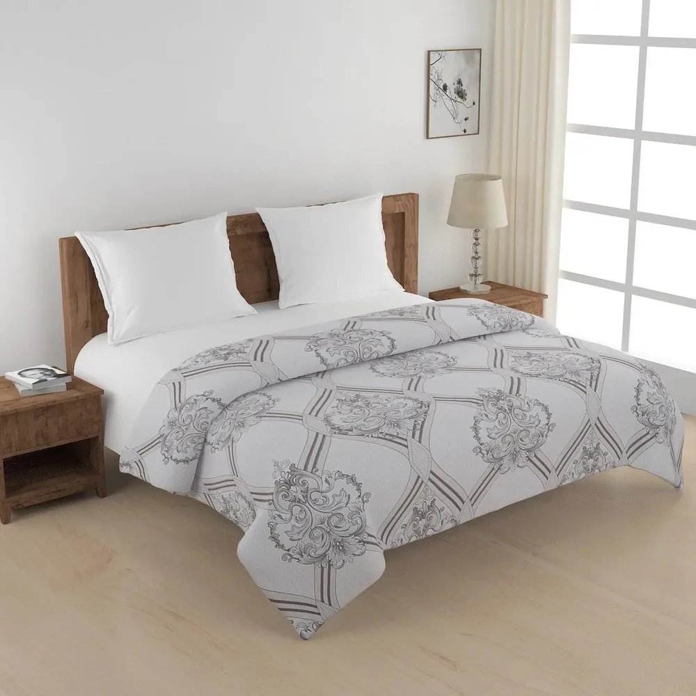 Swayam Ethnic Motif Brown & White Blended Cotton Heavy Double Bed Comforter