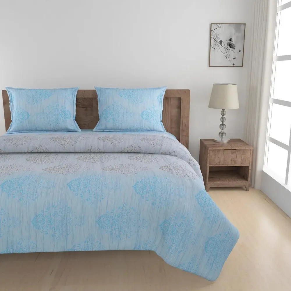 Swayam Ethnic Motif Design 150 GSM Pure Cotton Double Size AC Comforter , Blue and Grey