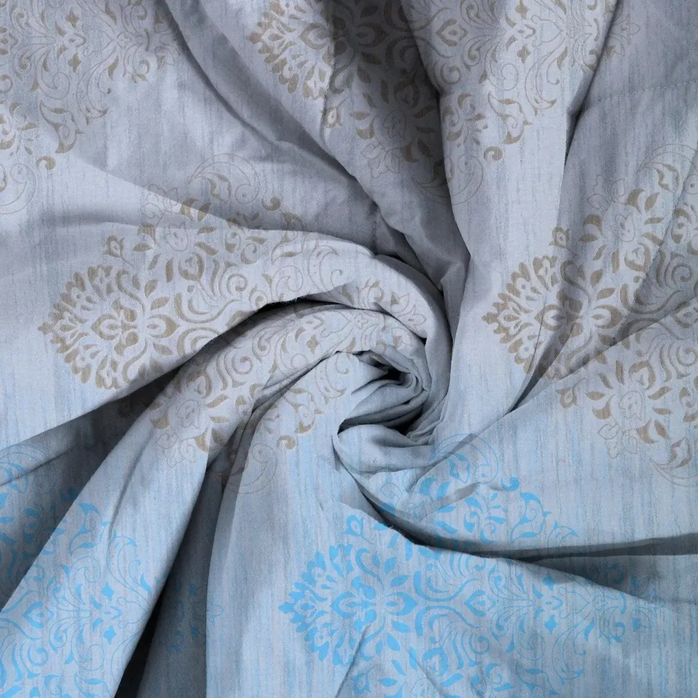 Swayam Ethnic Motif Design 150 GSM Pure Cotton Double Size AC Comforter , Blue and Grey