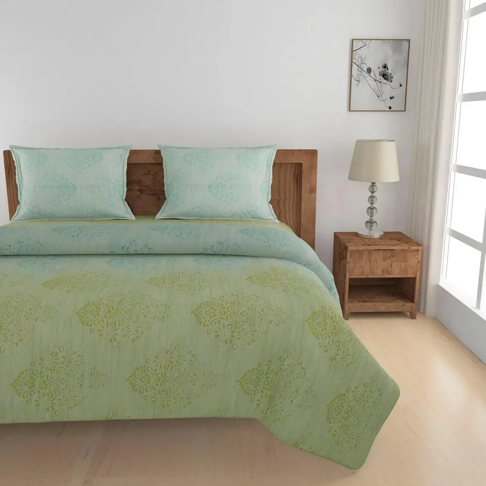 Swayam Ethnic Motif Design 150 GSM Pure Cotton Double Size AC Comforter , Green and Yellow