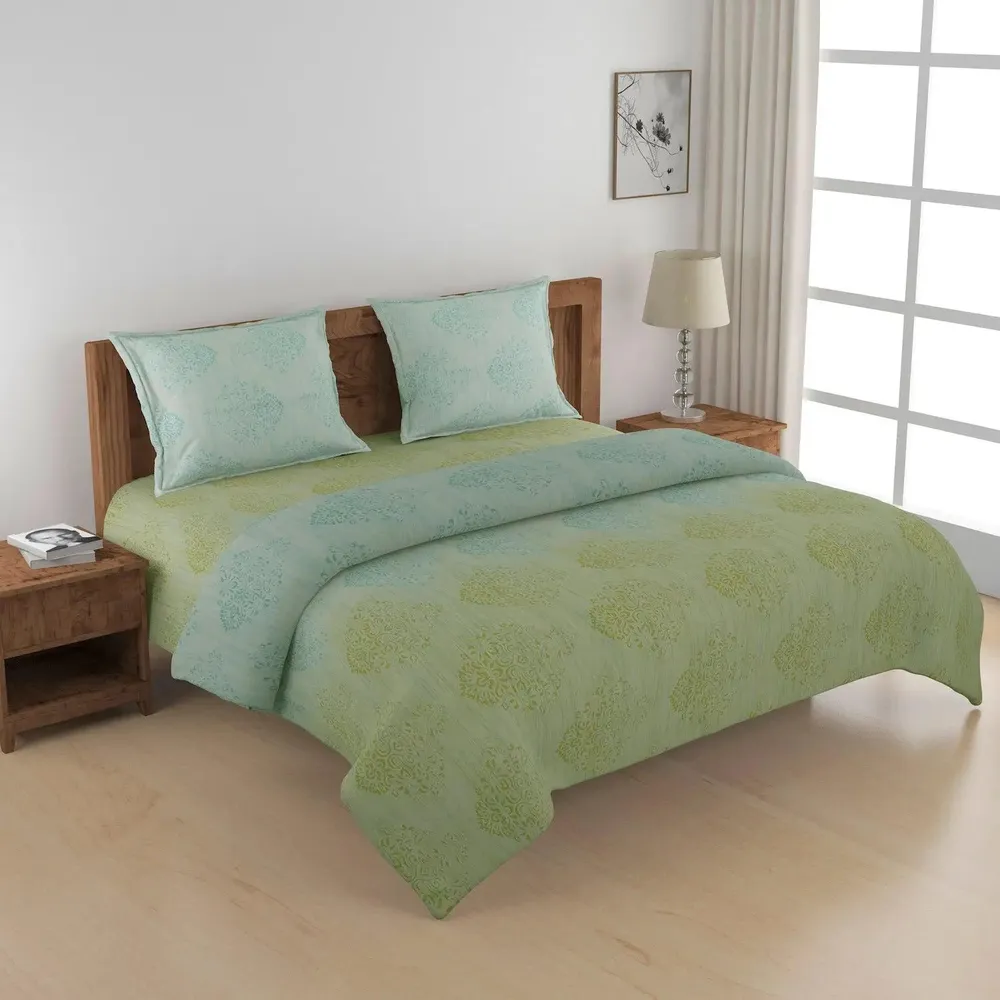 Swayam Ethnic Motif Design 150 GSM Pure Cotton Double Size AC Comforter , Green and Yellow