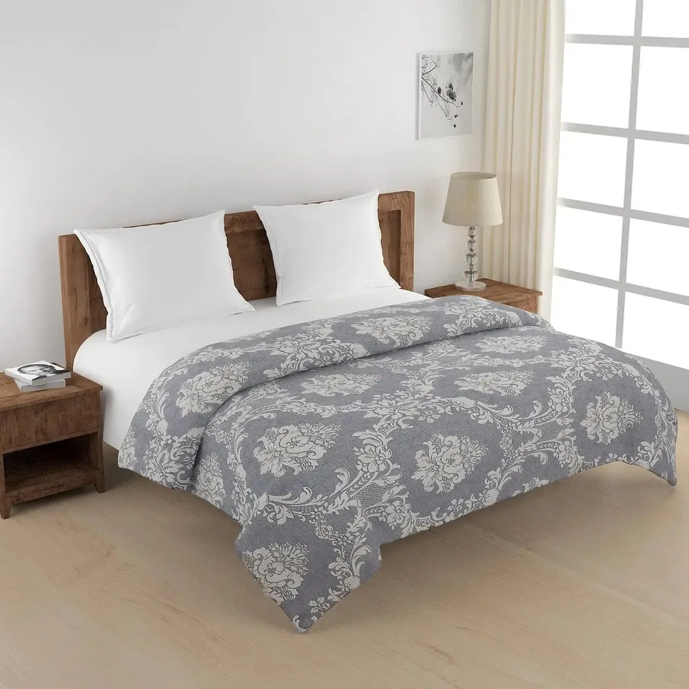 Swayam Ethnic Motif Design 150 GSM Pure Cotton Double Size AC Comforter , Grey and White
