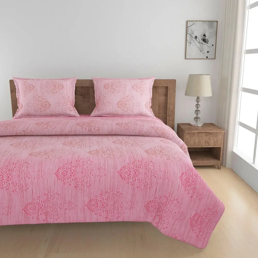 Swayam Ethnic Motif Design 150 GSM Pure Cotton Double Size AC Comforter , Light Pink and Dark Pink