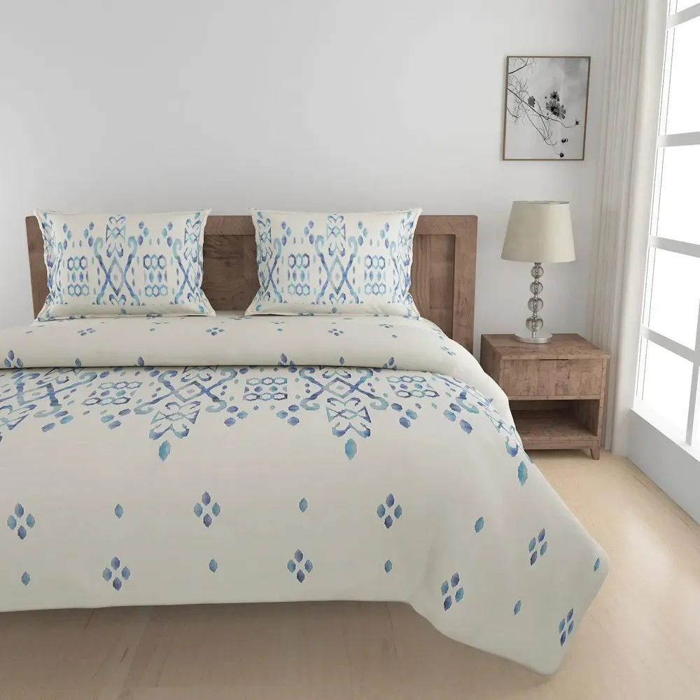Swayam Ethnic Motif Design 150 GSM Pure Cotton Double Size AC Comforter , White and Blue