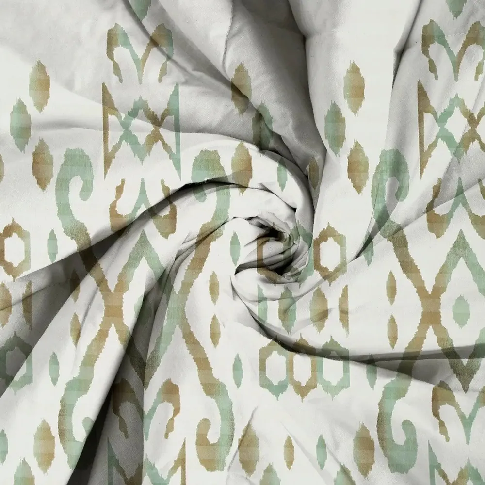 Swayam Ethnic Motif Design 150 GSM Pure Cotton Double Size AC Comforter , White and Green