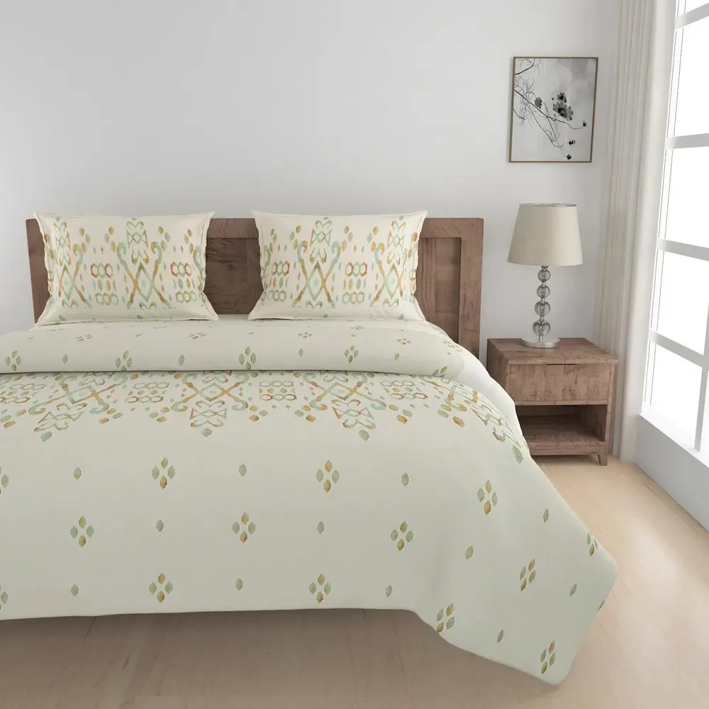 Swayam Ethnic Motif Design 150 GSM Pure Cotton Double Size AC Comforter , White and Green