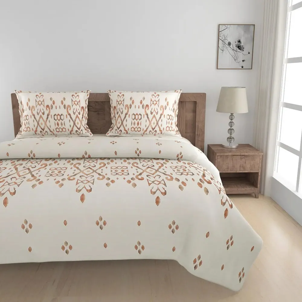 Swayam Ethnic Motif Design 150 GSM Pure Cotton Double Size AC Comforter , White and Orange