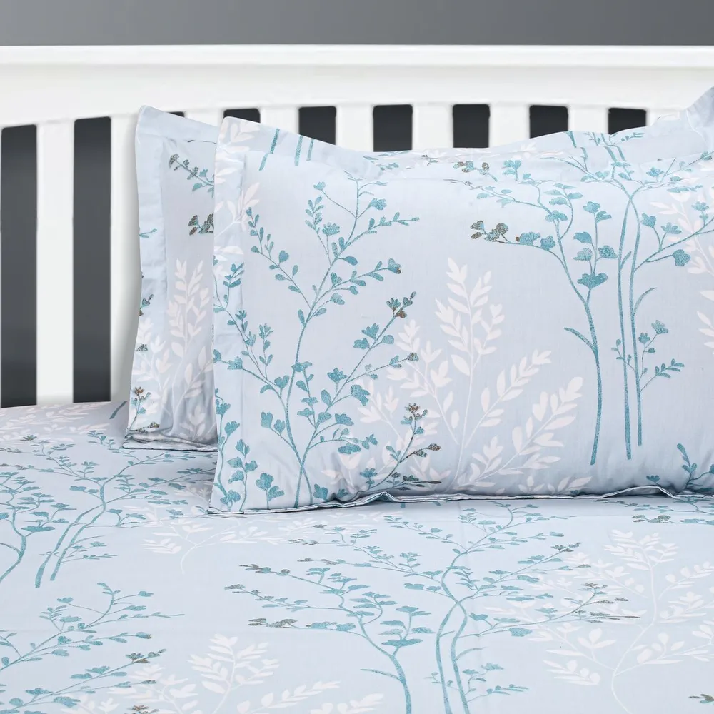 Swayam Flase Acacia paled white print Veda Extra Large Double Bedsheet with 2 pillow covers