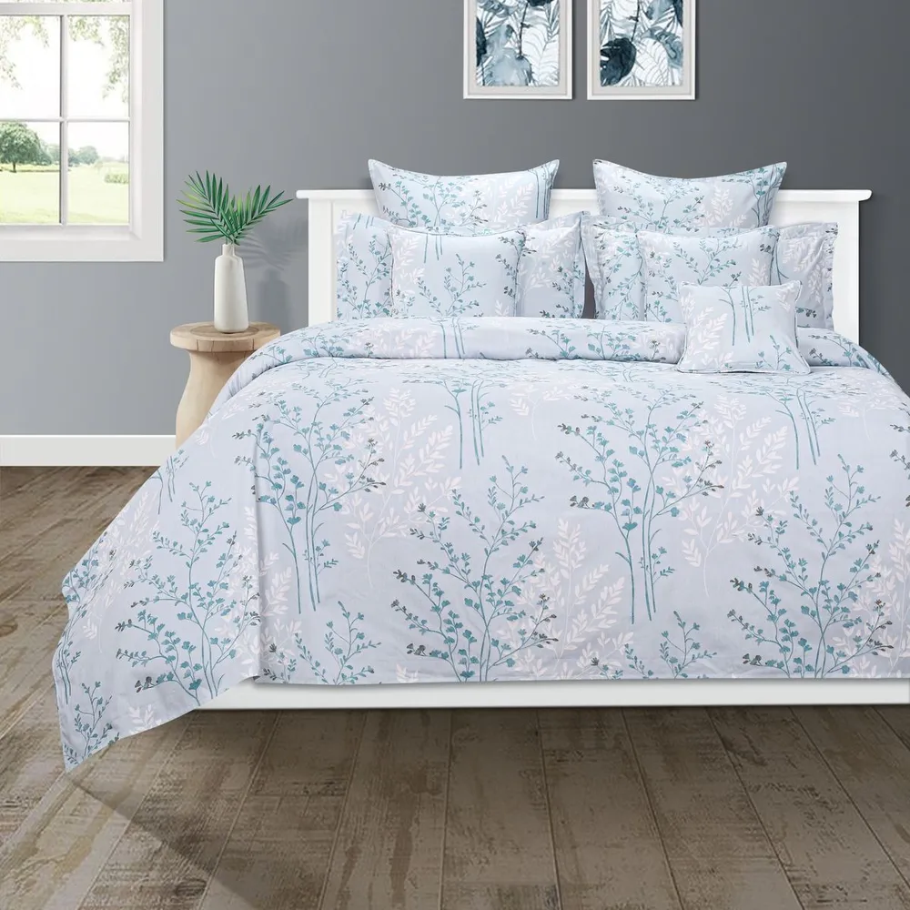 Swayam Flase Acacia paled white print Veda Extra Large Double Bedsheet with 2 pillow covers