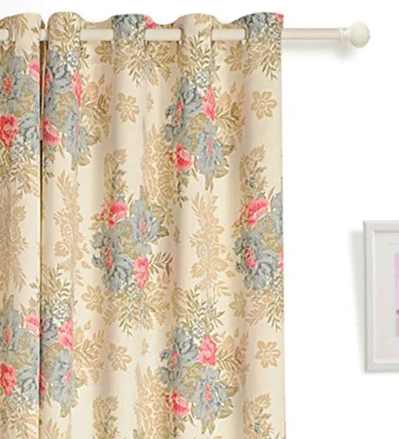 Swayam Floral Beige Sigma Eyelet Door Curtain Regular Size Door Curtains
