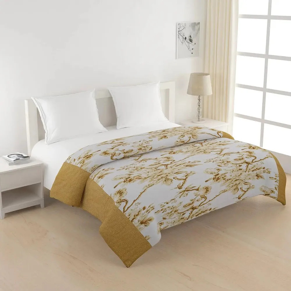 Swayam Floral Design 120 GSM Pure Cotton Double Size AC Comforter , Yellow and White