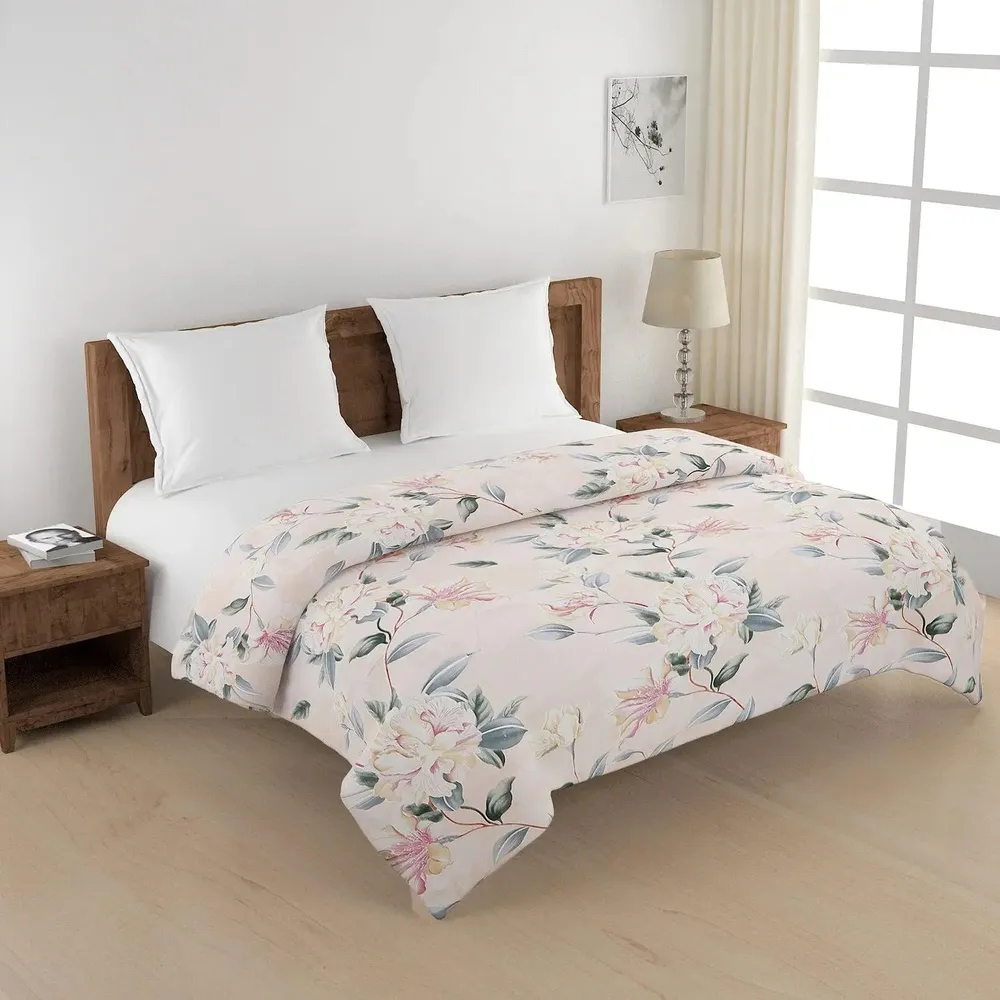 Swayam Floral Design 150 GSM Blended Cotton Double AC Comforter , Peach and Green