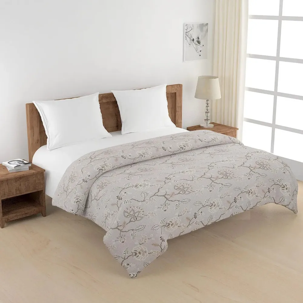 Swayam Floral Design 350 GSM Pure Cotton Double Winter Quilt , Beige and Brown