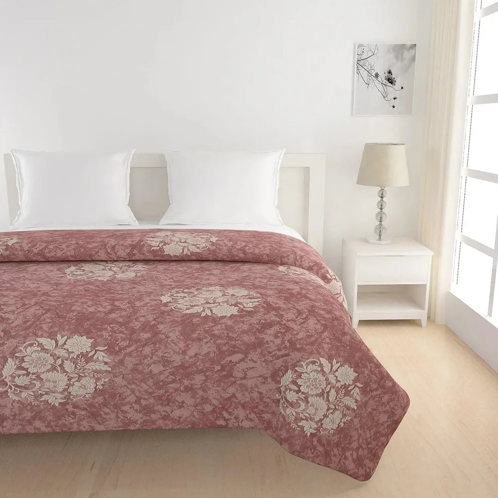 Swayam Floral Design 350 GSM Pure Cotton Double Winter Quilt , Brown and Off white