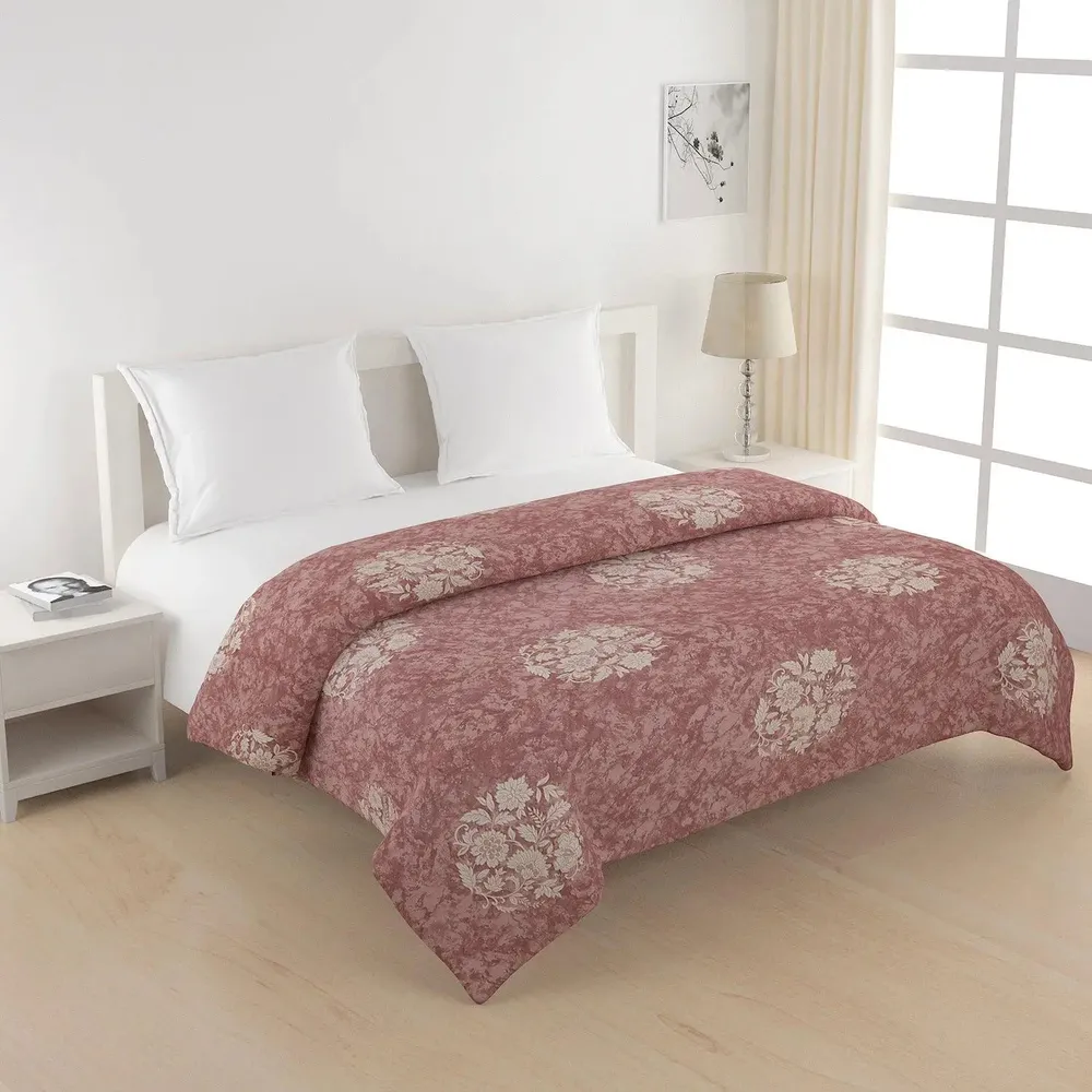 Swayam Floral Design 350 GSM Pure Cotton Double Winter Quilt , Brown and Off white