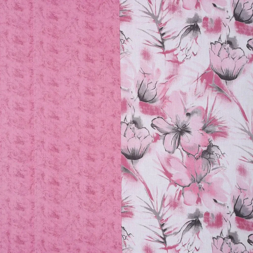 Swayam Floral Design 350 GSM Pure Cotton Double Winter Quilt , Pink and White