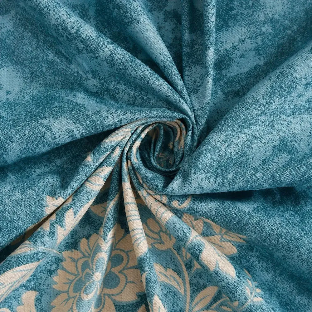 Swayam Floral Design 350 GSM Pure Cotton Double Winter Quilt , Teal and Off white