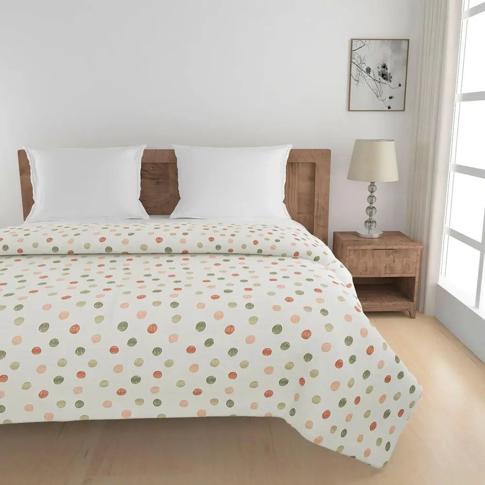 Swayam Geometric Design 150 GSM Pure Cotton Double Size AC Comforter , Green and Orange