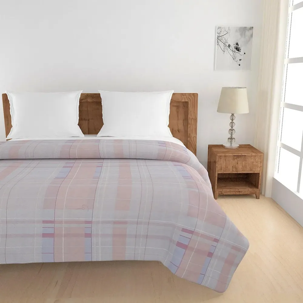 Swayam Geometric Design 150 GSM Pure Cotton Double Size AC Comforter , Pink and Blue