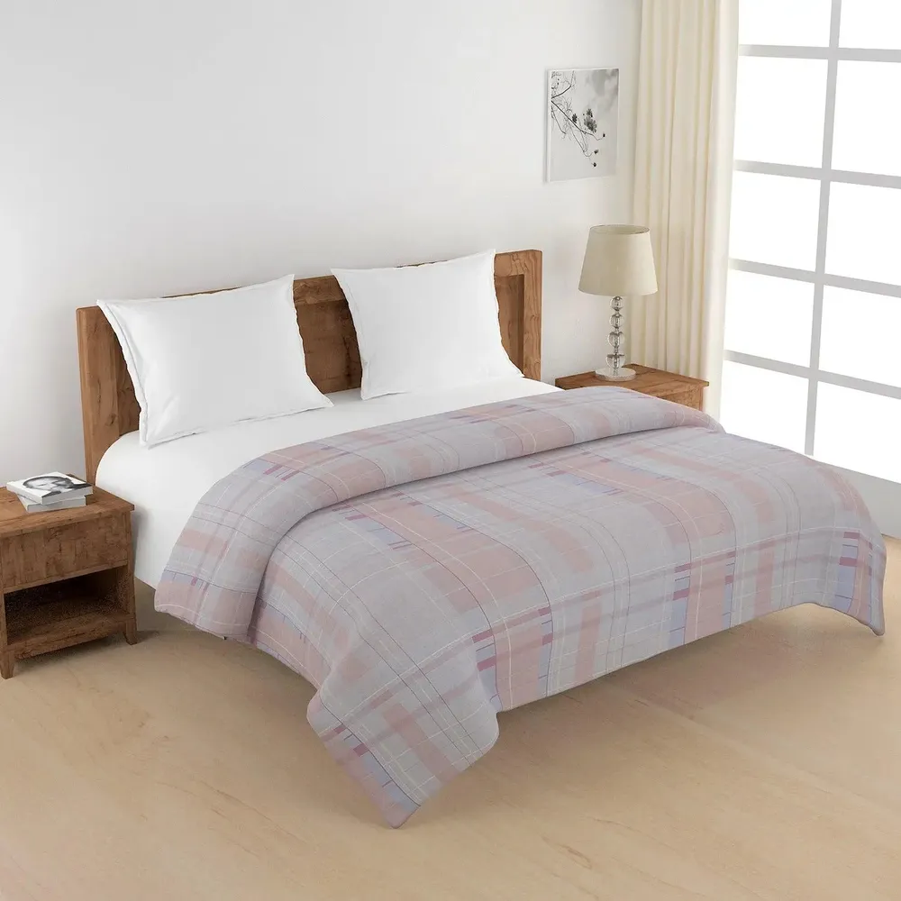 Swayam Geometric Design 150 GSM Pure Cotton Double Size AC Comforter , Pink and Blue