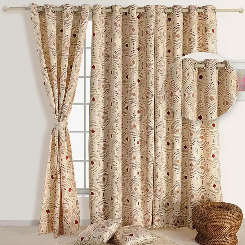 Swayam Geometric Off White Sigma Eyelet Door Curtain Regular Size Door Curtains