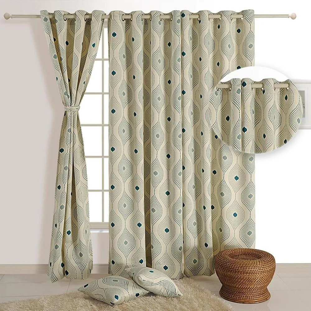 Swayam Geometric Off White Sigma Eyelet Door Curtain Regular Size Door Curtains