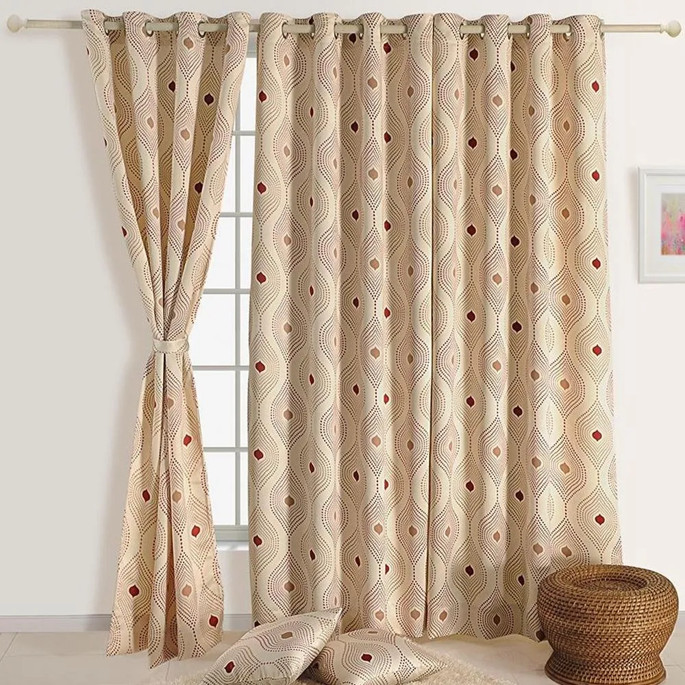 Swayam Geometric Off White Sigma Eyelet Door Curtain Regular Size Door Curtains