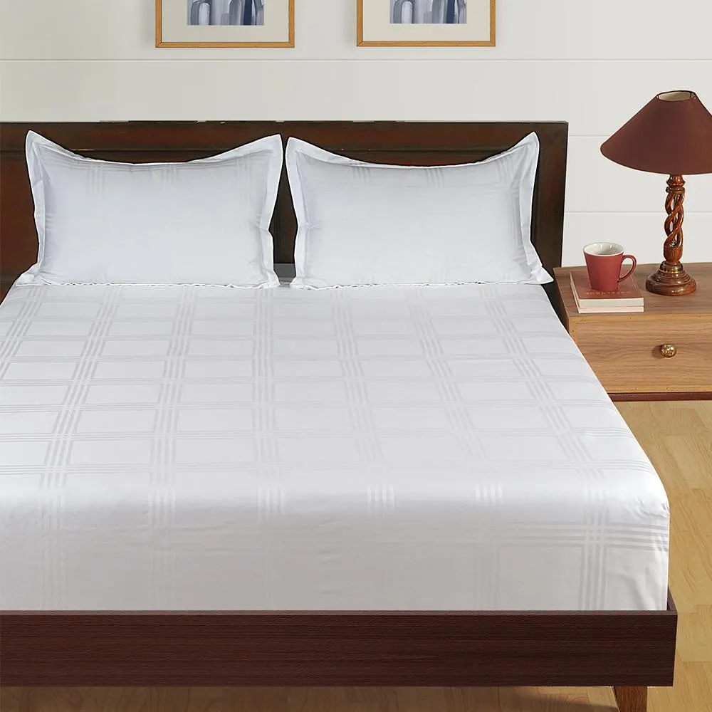 Swayam Gloss White Saffron Premium Fitted Bed Sheet with 2 pillow covers