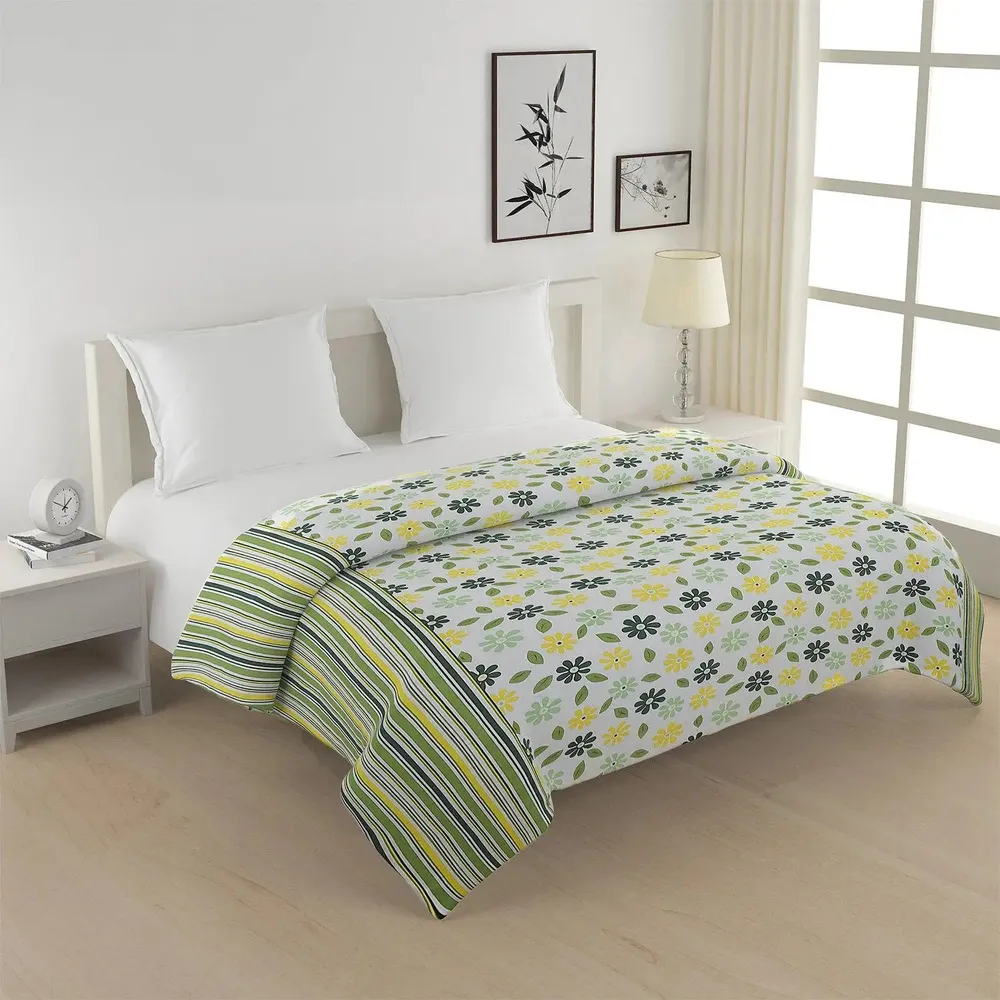 Swayam Green & Yellow Floral Designer Double Bed Winter Quilt