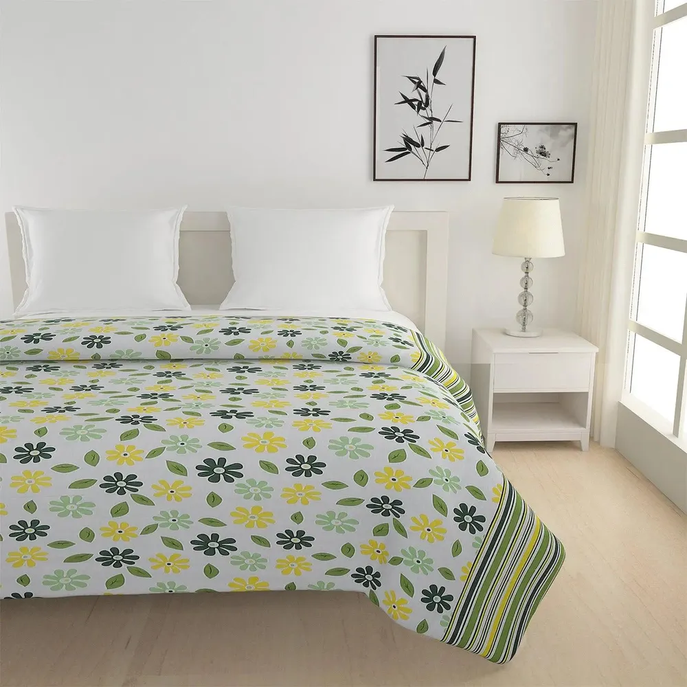 Swayam Green & Yellow Floral Designer Double Bed Winter Quilt