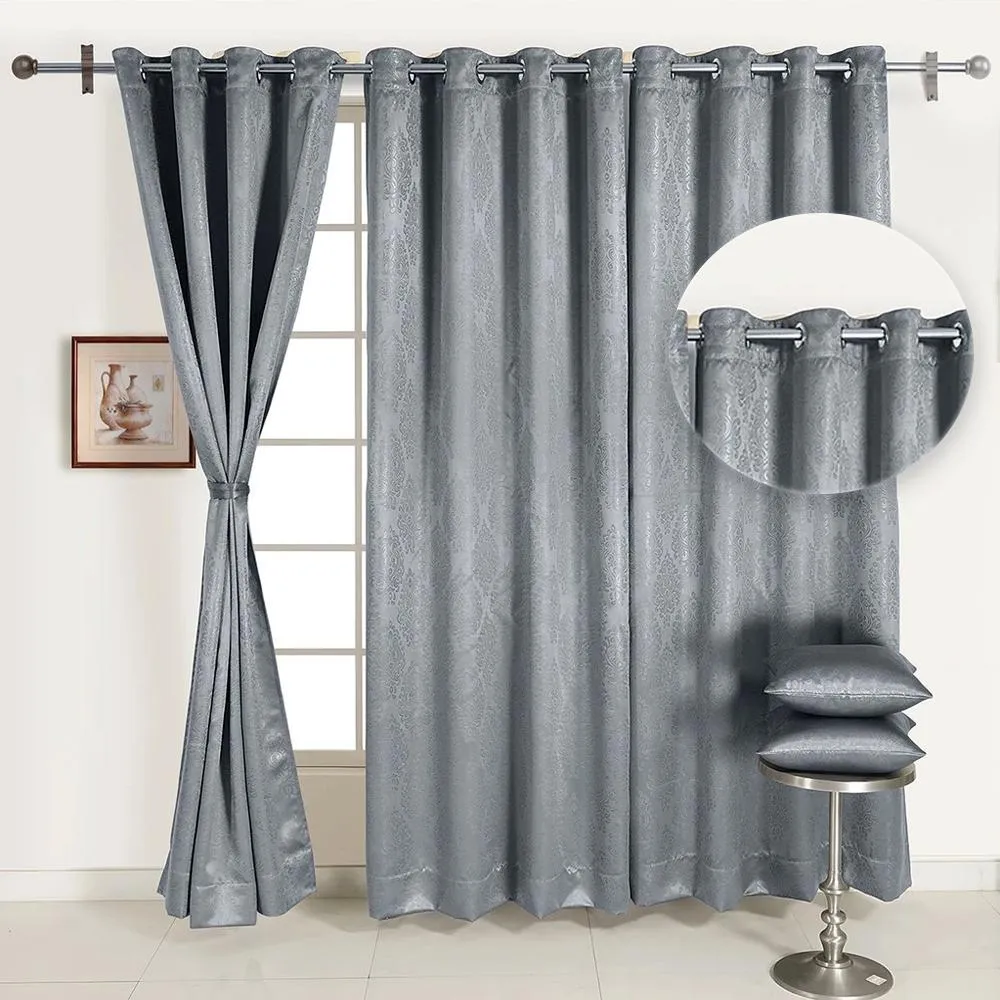 Swayam Grey Motif J&B Blackout Eyelet Window Curtain