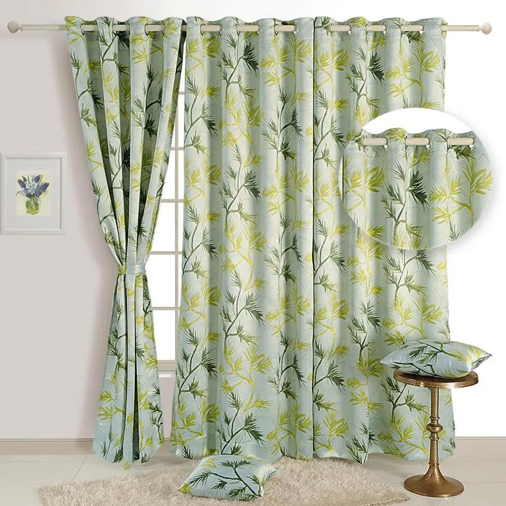 Swayam Leaf Sea Green Sigma Eyelet Door Curtain Regular Size Door Curtains