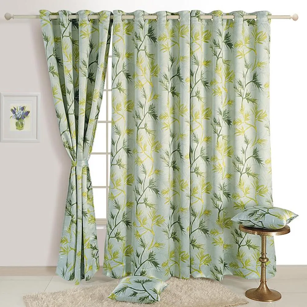 Swayam Leaf Sea Green Sigma Eyelet Door Curtain Regular Size Door Curtains