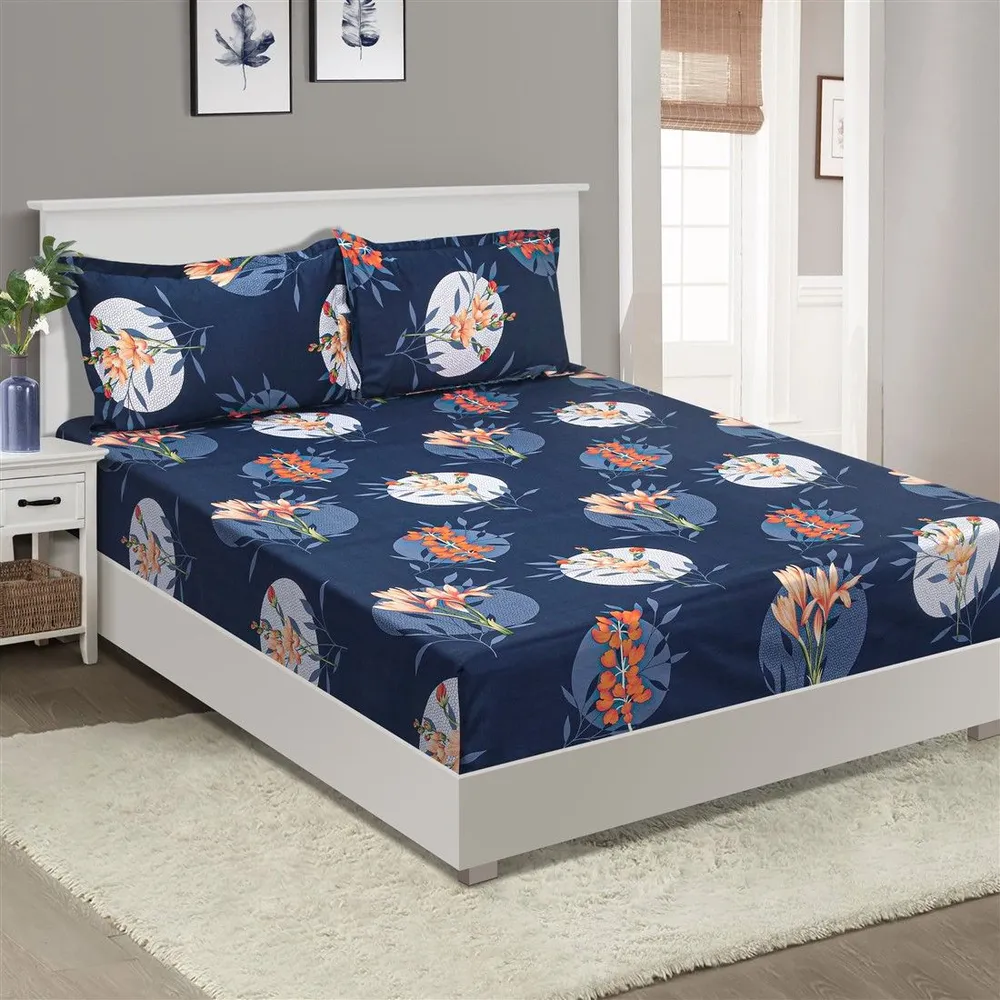 Swayam Lilies in the Dark Zinnia Double Bedsheet with 2 pillow covers Double Bedsheet (90 x 108 Inches)