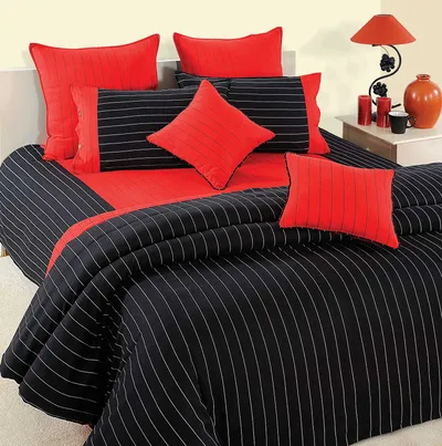 Swayam Magical Linea Striped Black & Red Double Bedsheet