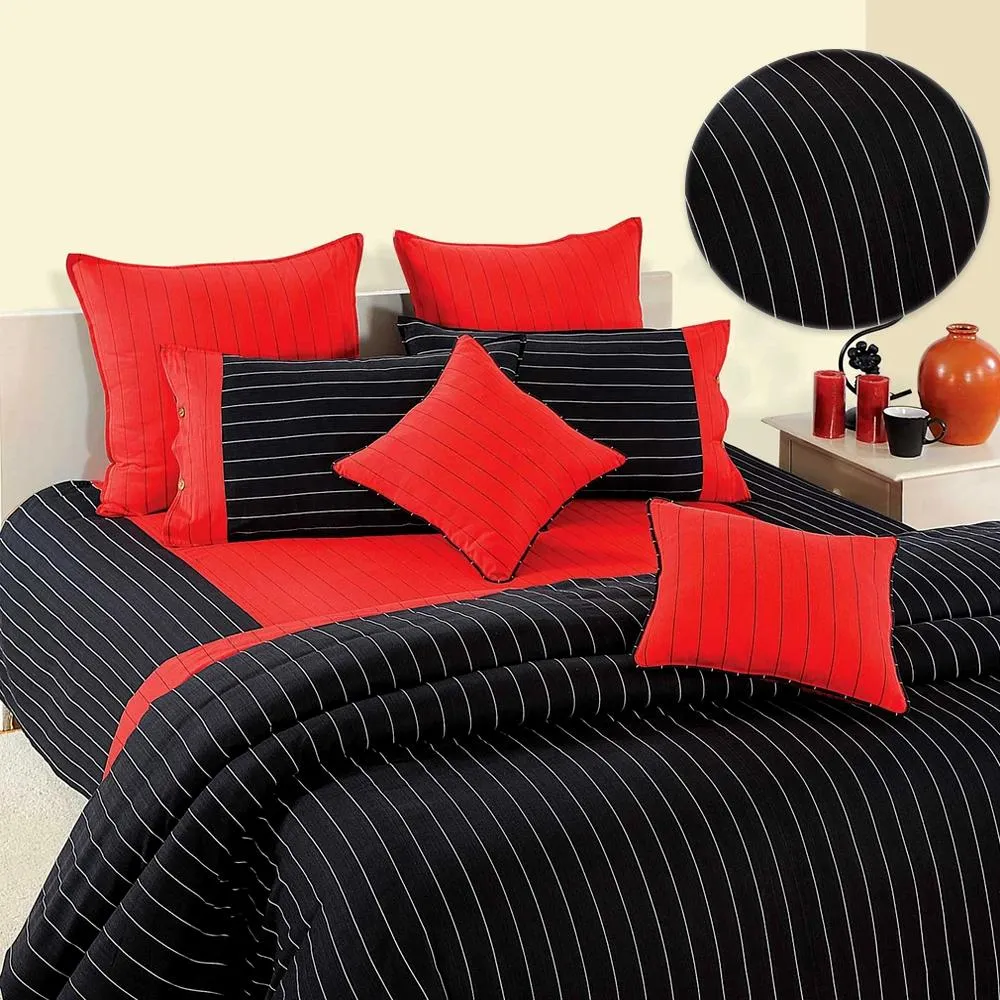 Swayam Magical Linea Striped Black & Red Fitted Double Bedsheet