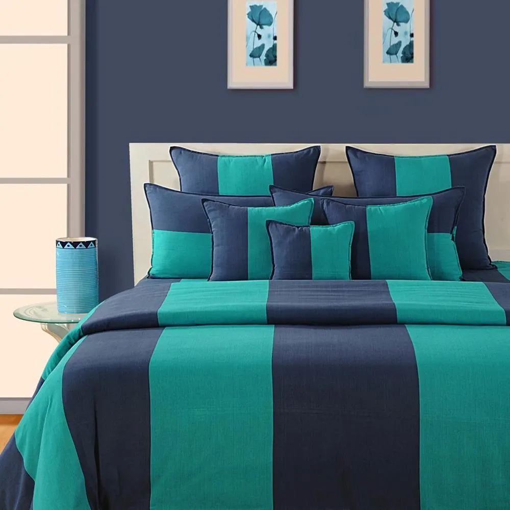 Swayam Magical Linea Striped Green & Blue Double Bedsheet Double Bedsheet (90 x 108 inch)