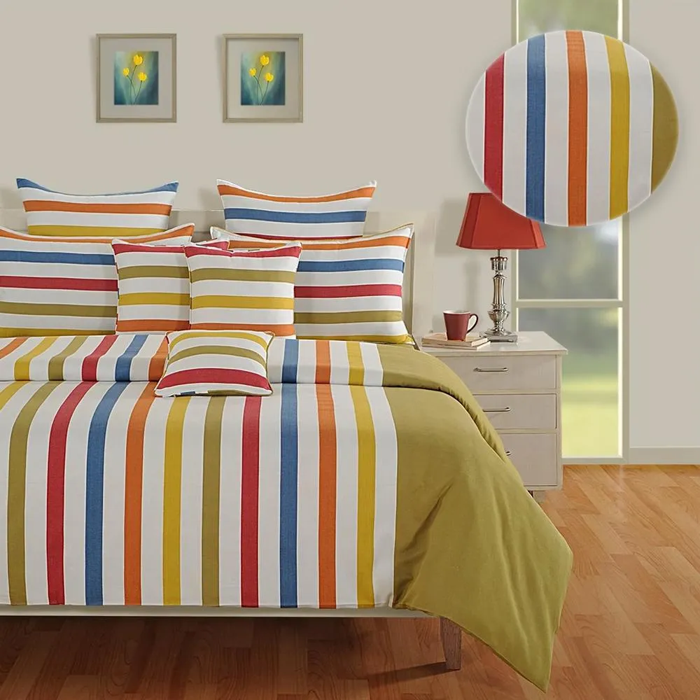 Swayam Magical Linea Striped Green & White Double Bedsheet Double Bedsheet (90 x 108 Inch)