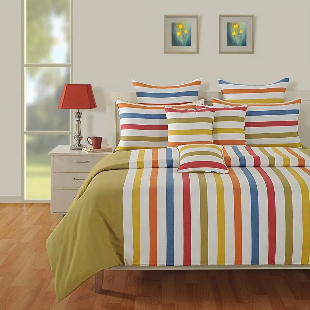 Swayam Magical Linea Striped Green & White Double Bedsheet Double Bedsheet (90 x 108 Inch)