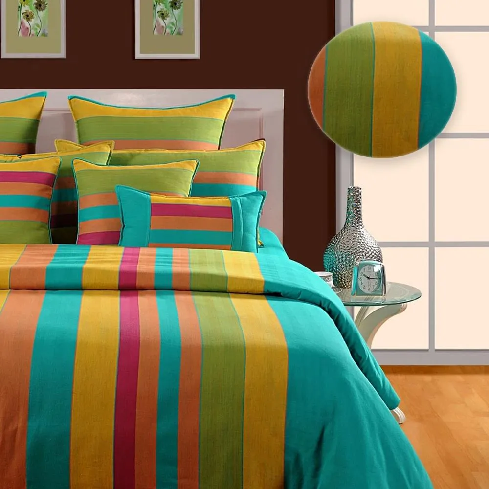 Swayam Magical Linea Striped Green & Yellow Fitted Double Bedsheet