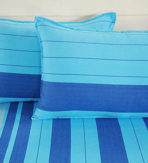 Swayam Magical Linea Striped Navy Blue Fitted Double Bedsheet