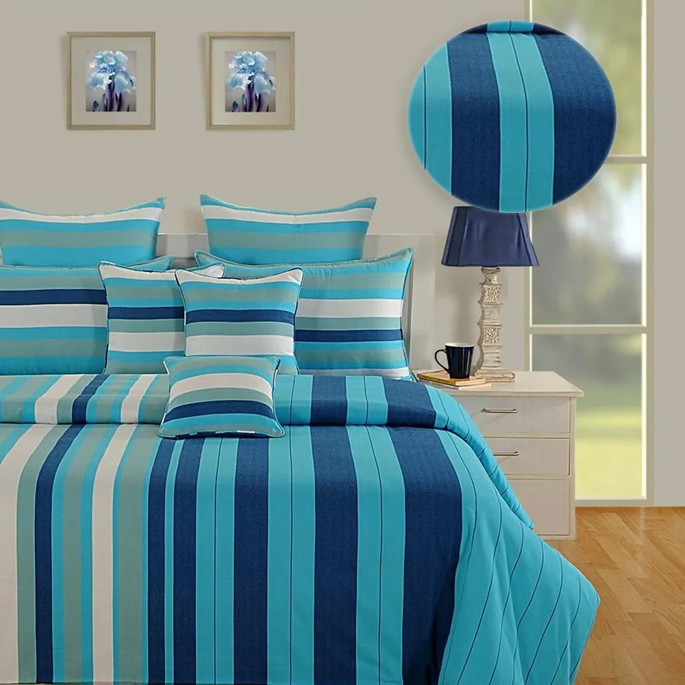 Swayam Magical Linea Striped Navy Blue Fitted Double Bedsheet
