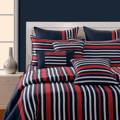 Swayam Magical Linea Striped Navy Blue & Red Double Bedsheet