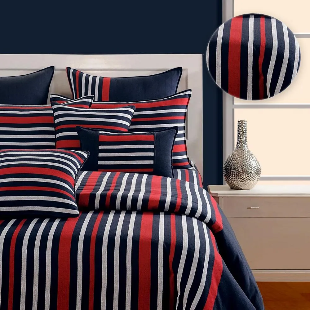 Swayam Magical Linea Striped Navy Blue & Red Single Bedsheet