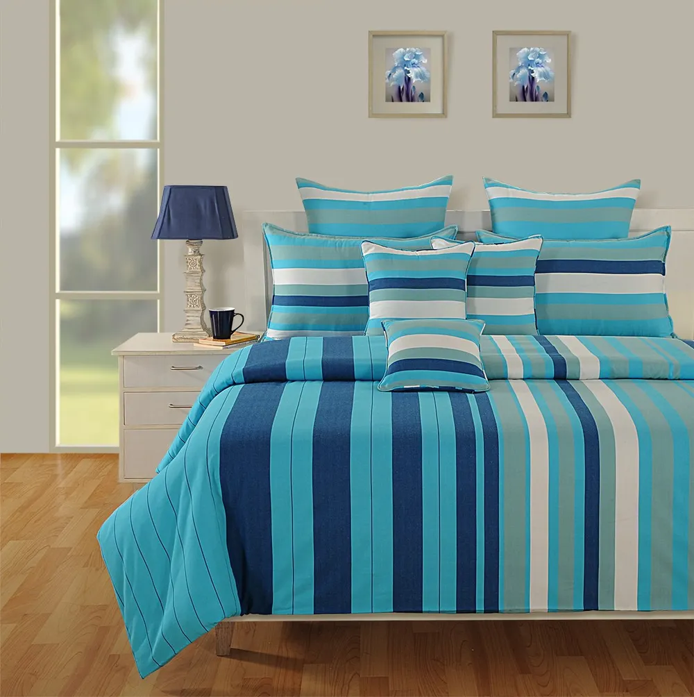 Swayam Magical Linea Striped Navy Blue Single Bedsheet