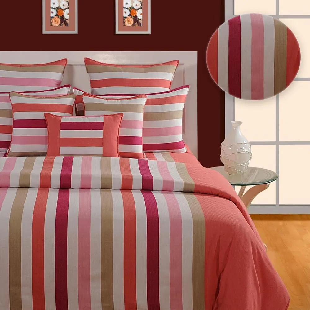 Swayam Magical Linea Striped Pink & Magenta Fitted Double Bedsheet